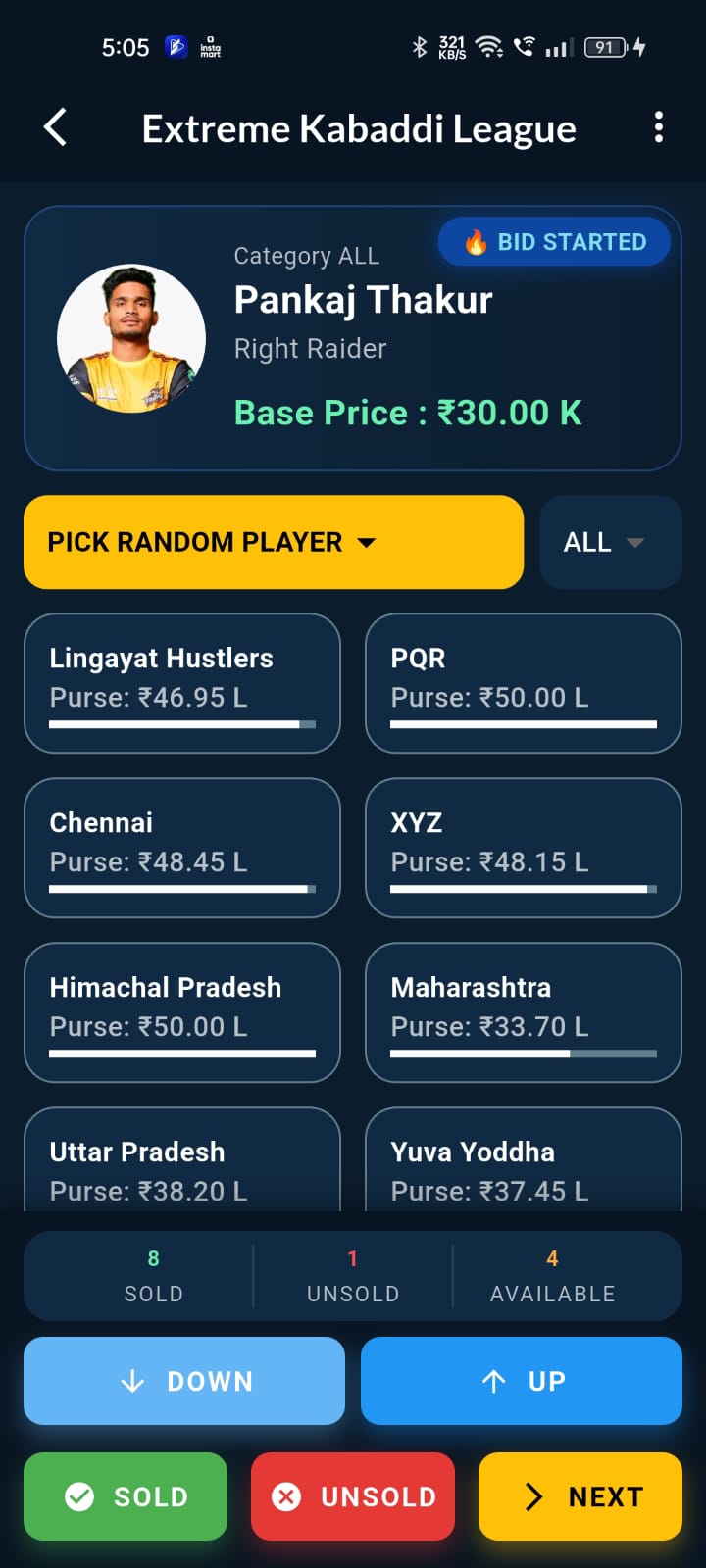 Player Auction Screenshot